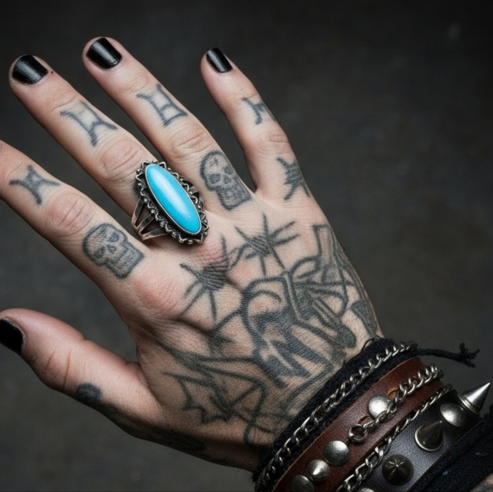 Native American sterling silver vintage ring with blue stone size 8 turq…